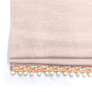 Pink Linen Flat Roman Shade with white Pom Pom Multi Color Trim, Baby Kid Nursery Room Blackout Roman Shade / CL1010