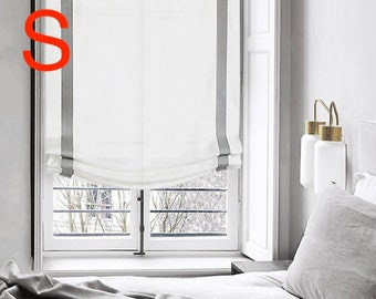 Sample Swatch - Natural Linen Casual Relaxed Roman Shades with Bordered Grey Trim, Farmhouse Contemporary Modern blackout Roman Shade/CL1010