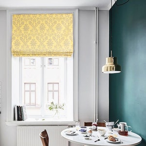 Damask Gold Yellow Flat Roman Shade