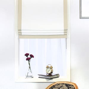 White linen Roman Shades with Banded  Ivory Trim/CL1010
