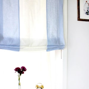 2-Color Blue and White 100% Linen Roman Shades / CL1010