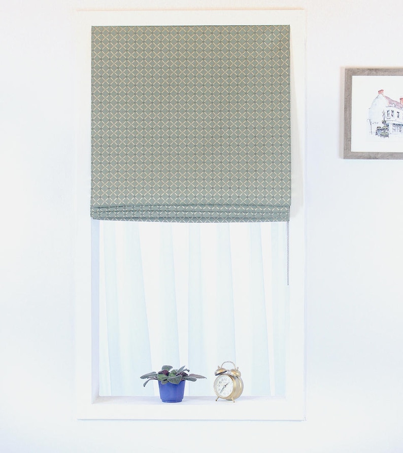 Sage Diamond Flat Roman Shades Green Khaki Etsy