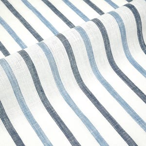 Blue Grey Striped 100% Natural Linen Fabric By The Yard / 53&quot; Width / CL1046