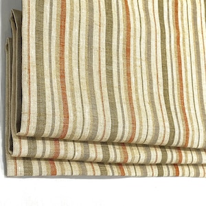 Multi Color with Beige 100% Linen thin Stripe Flat Relaxed Roman Shade / CL1089
