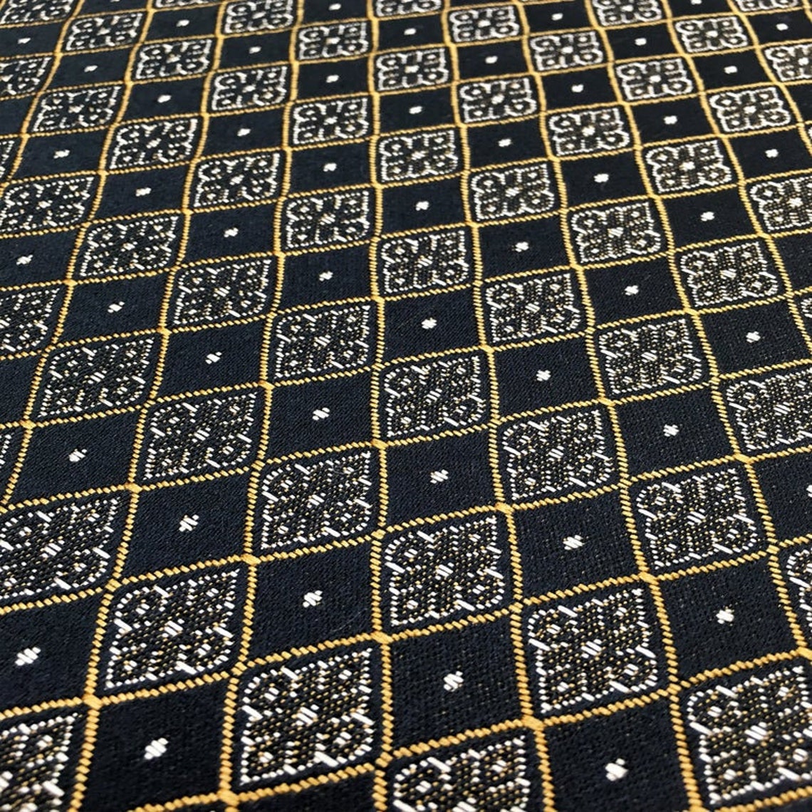 Black Gold Geometric Small Diamond Jacquard Fabric Relaxed Etsy