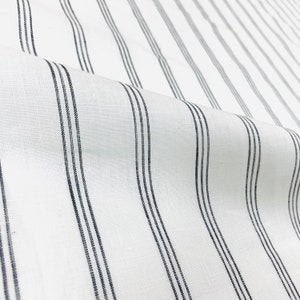 3 Thin Stripes Dark Grey 100% Natural Linen Fabric by the Yard / 53" Width / CL1044