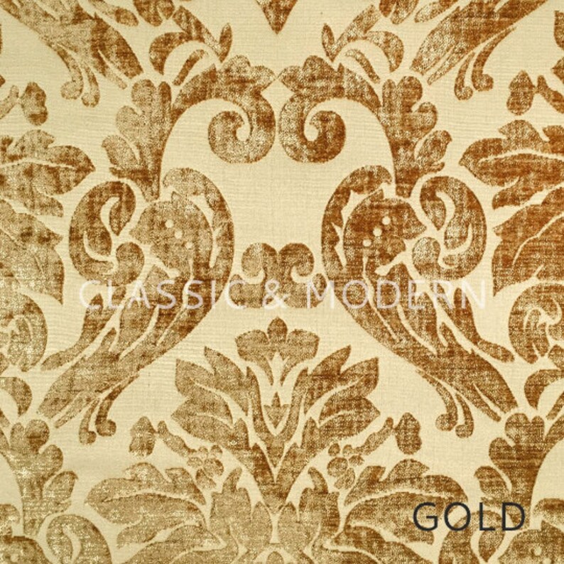 Gold Velvet Damask Velvet Drapery Curtain Etsy