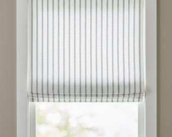 Grey & beige striped Off-white 100% Natural Linen Custom Roman Shade, CL1041