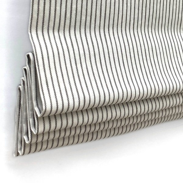 1/4" Striped 100% Natural Linen Custom Flat Roman Shade/ CL1002