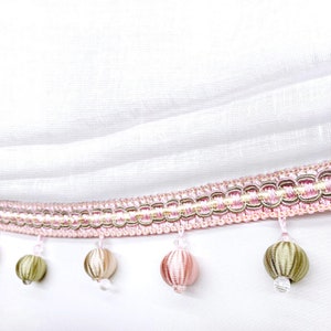 White linen Relaxed shade with Multi Color Bead Trim, Kid Baby Nursery Roman Shade, Blackout shade/CL1010