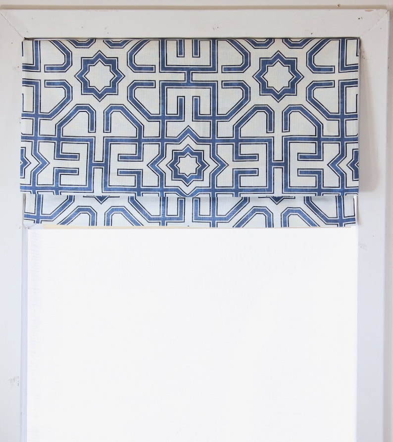 Latice Geometric Navy Flat Roman Shade Etsy