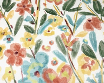 Aqua Floral Handkerchief Lightweight 100% Linen Fabric by the Yard | 57"Width | CL1110