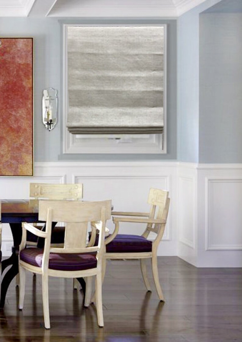 Beige Thin Ivory Stripe Linen Flat Relaxed Casual Roman Shade Etsy