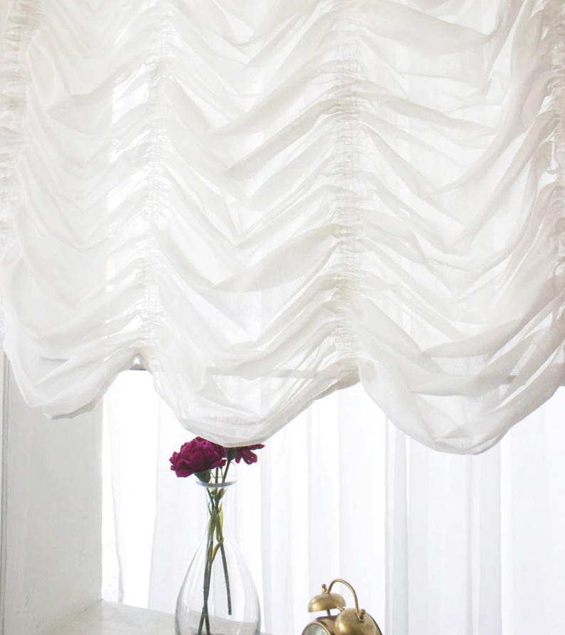 Off White Voile Sheer Austrian Shade Roman Shade Etsy
