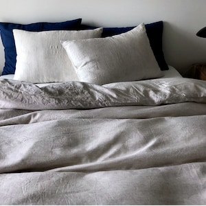 Light Gray Stonewashed Duvet Cover Set Organic 100% French Linen/CL1058