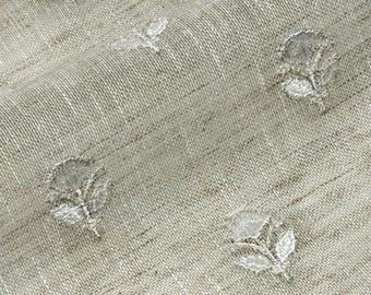 Elegant Embroidered Floral Sprig Sheer Linen Blend Fabric by the Yard, 54"Width, CL1179