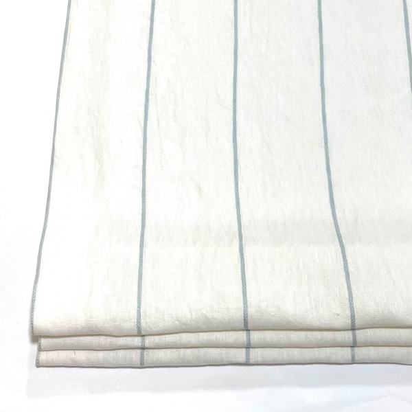 light Green Wide Thin Striped 100% Linen Custom Made Flat Roman Shade/CL1003