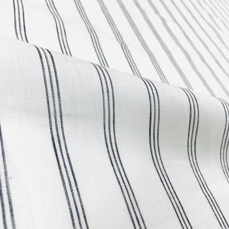 3 Thin Stripes Dark Grey 100% Natural Linen Flat Relaxed Casual Roman Shade, Farmhouse contemporary Roman Shade/CL1044 image 4