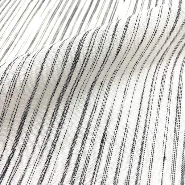 Narrow Irregular Stripe 100% Natural Linen Fabric By The Yard, Curtain, Drapery, Table Top, Home Decor, 50" Width/CL1039
