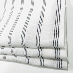 3 Thin Stripes Dark Grey 100% Natural Linen Flat Relaxed Casual Roman Shade, Farmhouse contemporary Roman Shade/CL1044 image 1