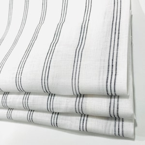3 Thin Stripes Dark Grey 100% Natural Linen contemporary Roman Shade / CL1044