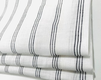 3 Thin Stripes Dark Grey 100% Natural Linen Flat Relaxed Casual Roman Shade, Farmhouse contemporary Roman Shade/CL1044