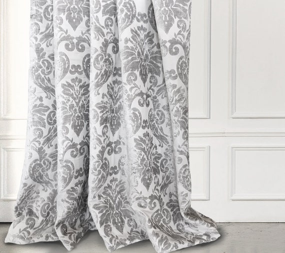 Gray Silver Velvet Damask Velvet Drapery Curtain Etsy