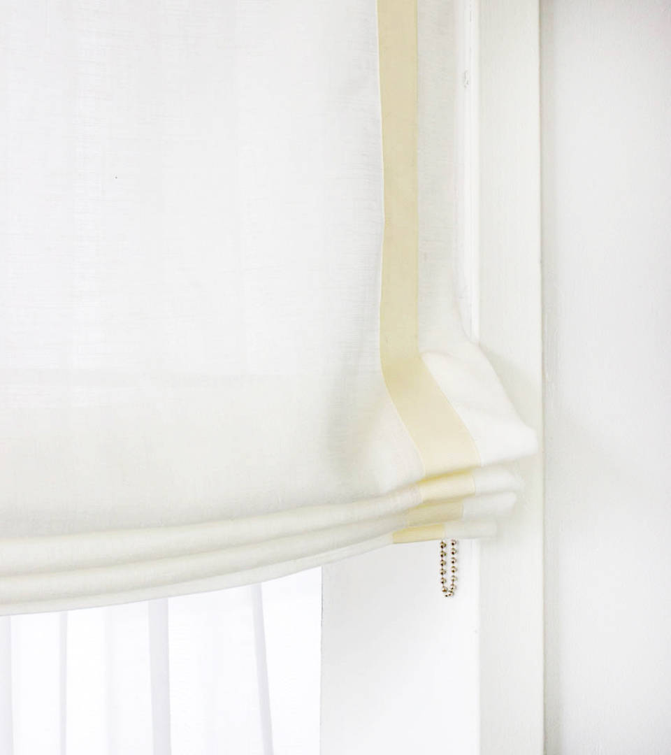 White Linen Flat Relaxed Roman Shades with Ivory Bordered Etsy