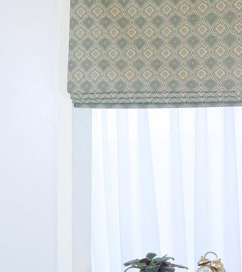 Green Damask Flat Roman Shades Sage Floral Khaki Etsy