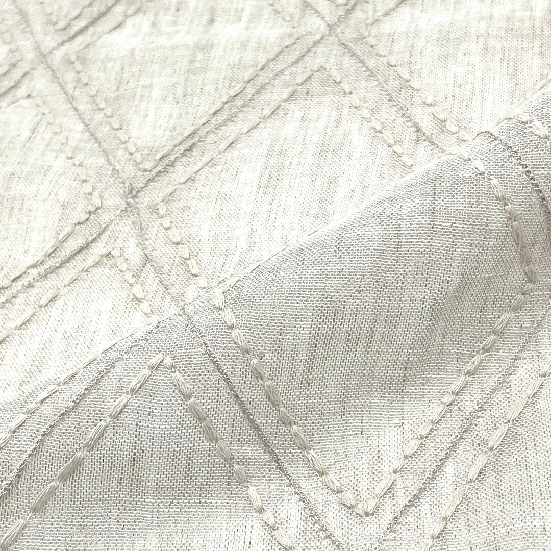 Embroidery Geometric Blend Linen Sheer Fabric by the Yard, Curtain