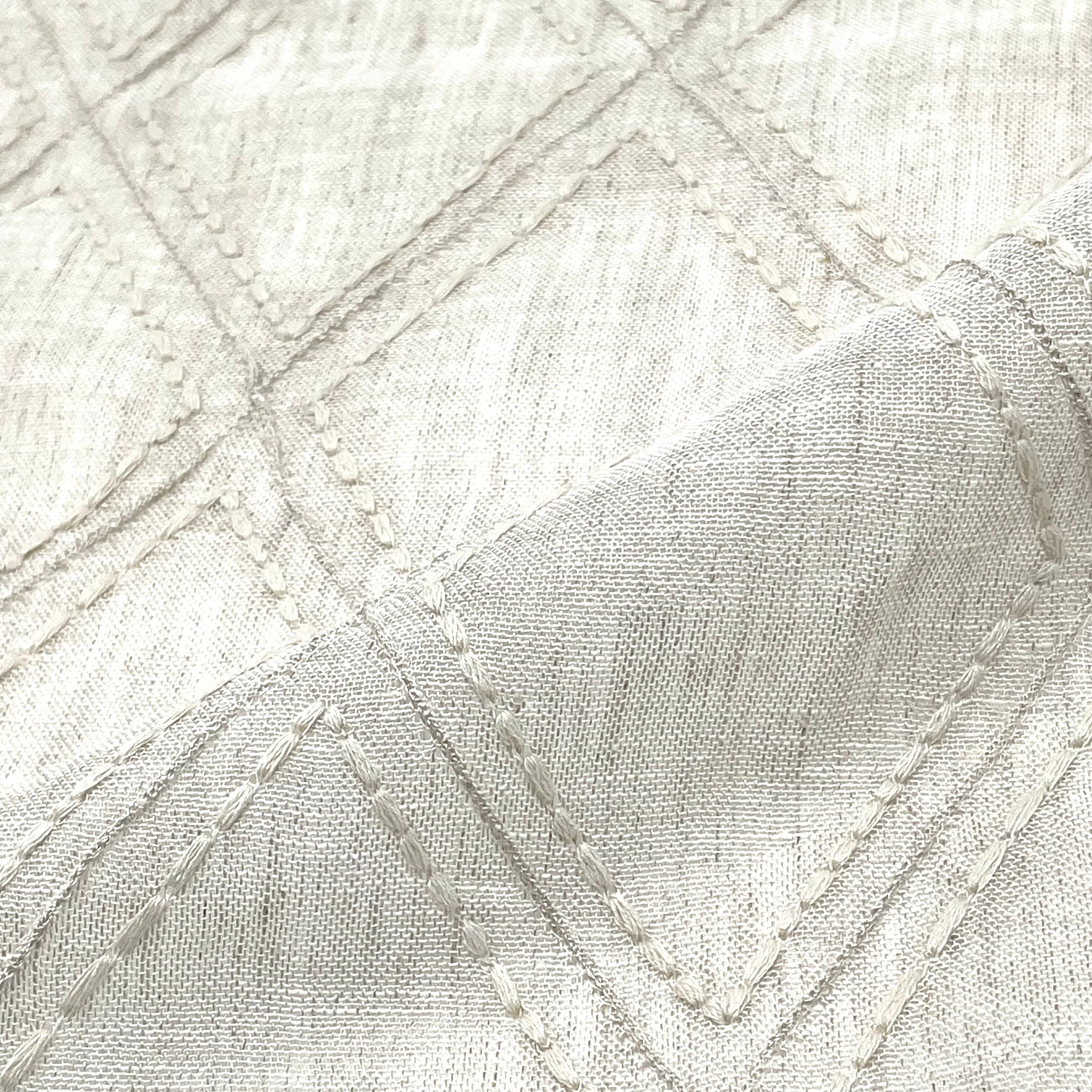 Embroidery Geometric Blend Linen Sheer Fabric By The Yard, Curtain, Drapery, Home Decor, Table Top, 54" Width/CL1078