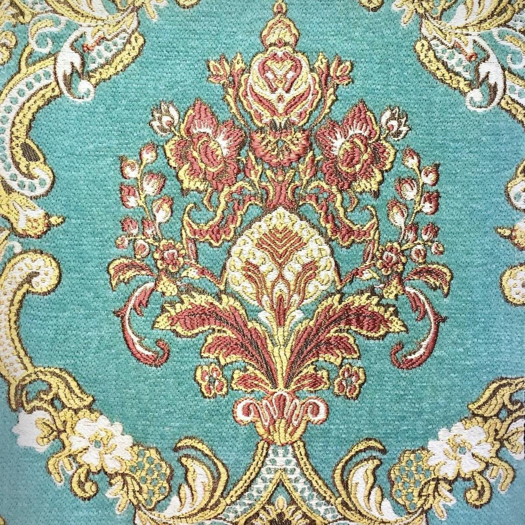 4 COLORS / Alexander Multi Color Damask Chenille, Teal Blue, Burgundy