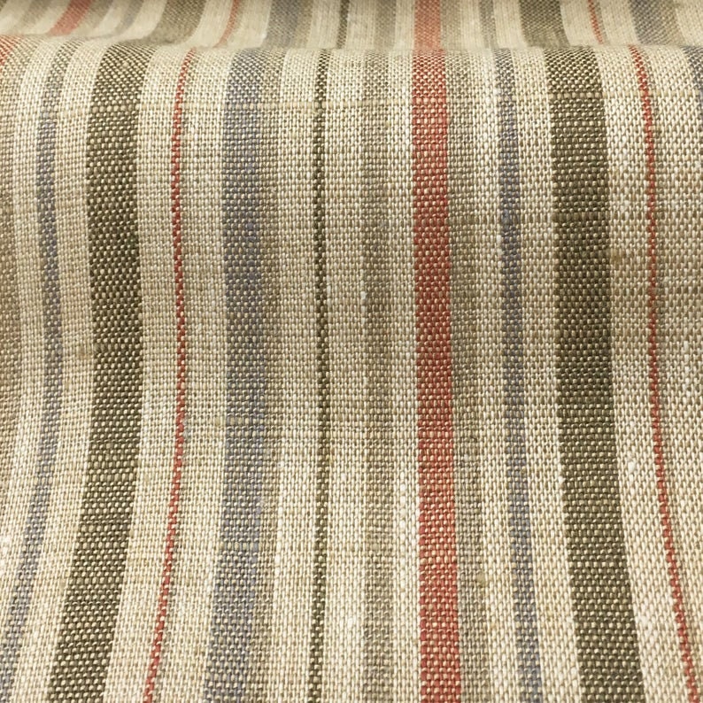 Multi-Color & Beige 100% Linen Fabric by the Yard / 56" Wide / CL1089