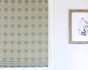 Green Sage Khaki Damask Flat Roman Shades