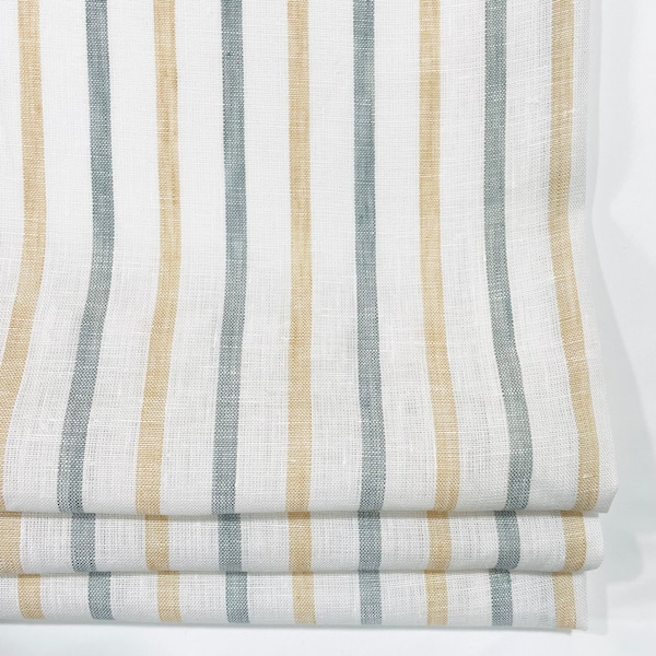 Green Yellow Striped 100% Natural Linen Flat Relaxed Casual Roman Shade, Farmhouse contemporary Roman Shade/CL1045