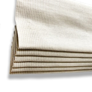 Thin Ivory Beige striped 100% Linen Casual Flat Roman Shade