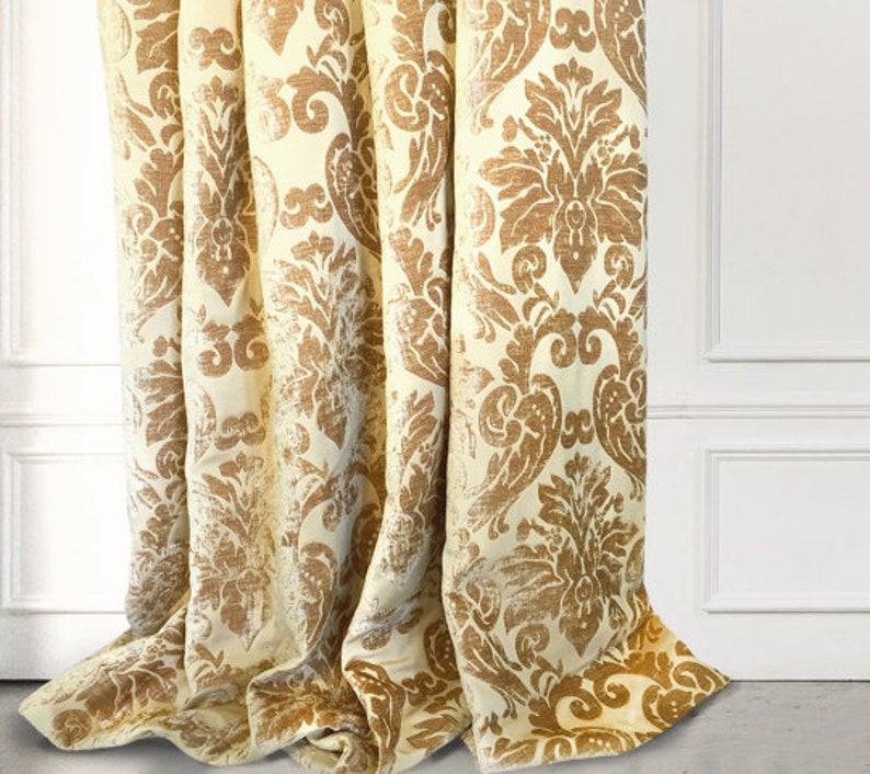 Gold Velvet Damask Velvet Drapery Curtain Etsy