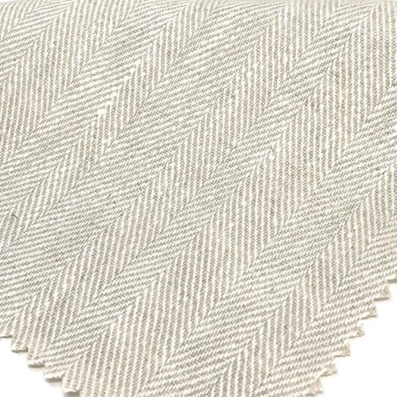 Herringbone 100% Natural Linen Fabric, 55