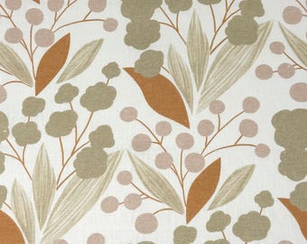 Retro Botanical Mid-century Modern 100% Linen Fabric by the Yard