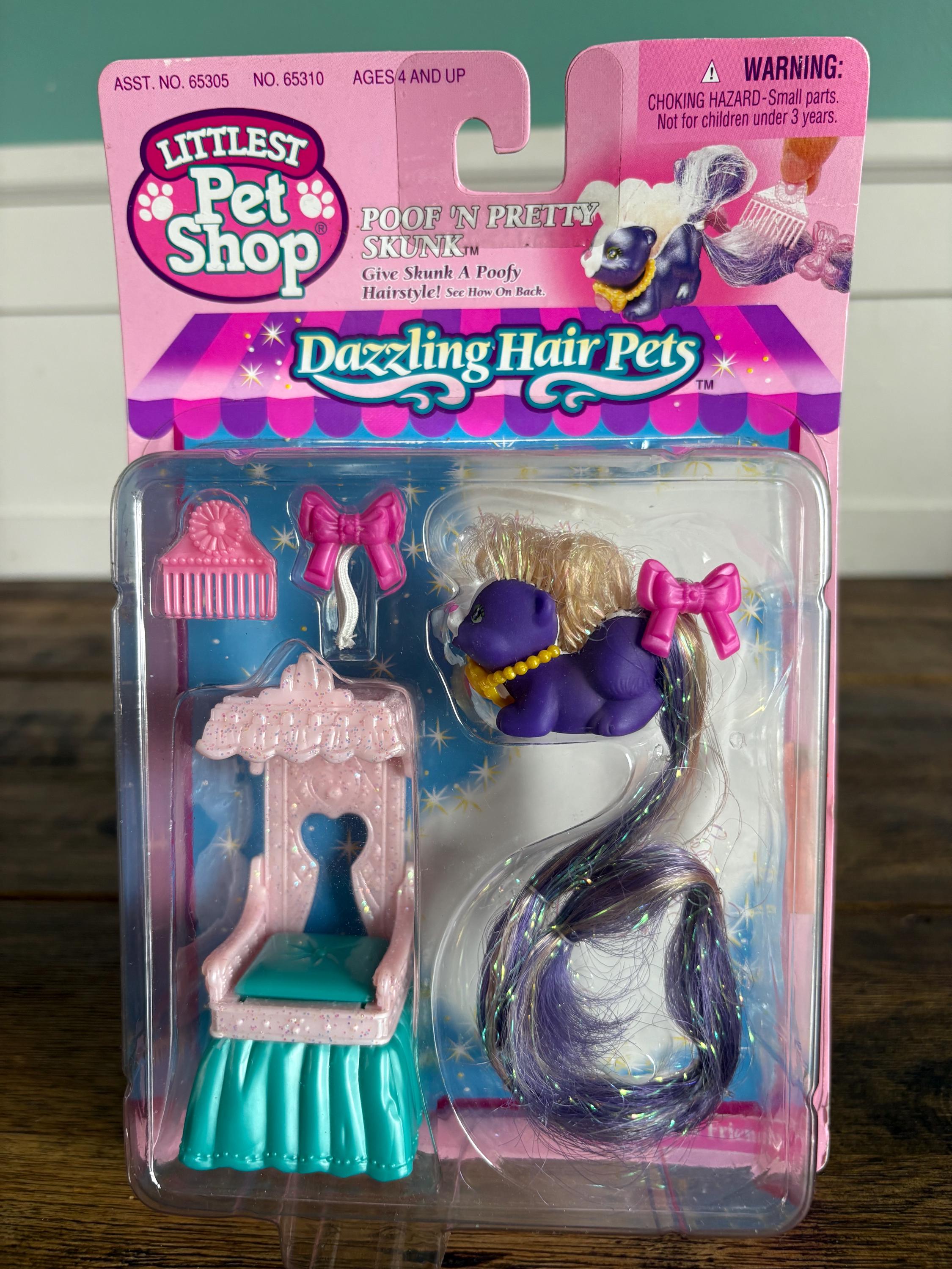 Vintage 1993 Kenner Littlest Pet Shop Dazzling Hair Pets “poof N