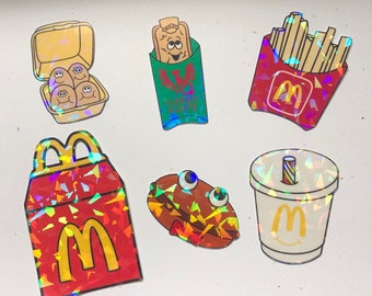 6 Pack 80’s Retro Fast Food Happy Meal Sticker Pack~