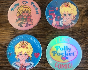 Distintivo con bottone in stile vintage Adesivi olografici Polly Pocket! *A TE LA SCEGLI*
