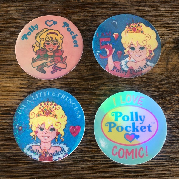 Vintage Style Button Badge Holographic Polly Pocket Stickers! *YOU CHOOSE*
