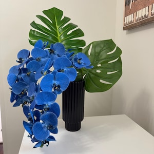 Blue orchids, real touch orchids, orchid arrangement, floral arrangement, fake flowers