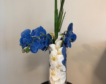 Blue orchids, floral centerpiece, orchid arrangement, phalaenopsis orchids