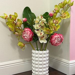 Orchid arrangement, Peonies, floral arrangement, orchid flowers