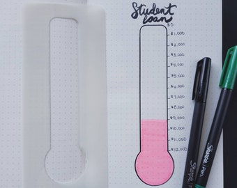 Thermometer bullet journal debt tracker stencil. Savings goal stencil.