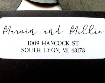 Custom return address label with calligraphy and modern text