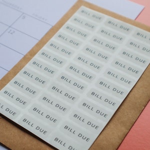 Bill due planner stickers, 66 minimalist clear matte stickers in modern font