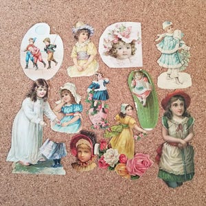 Victorian Children Ephemera, 11pc Old Children Images, Chromo Die Cuts, Scrapbooking Images, Junk Journaling, Children at Play,